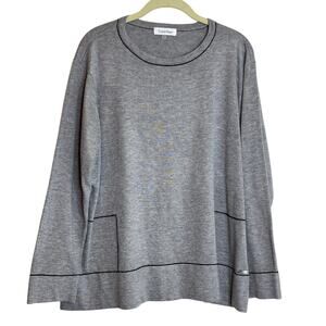 Calvin Klein Womens Pullover Sweater Size XL Gray with Black Trim Contemporary